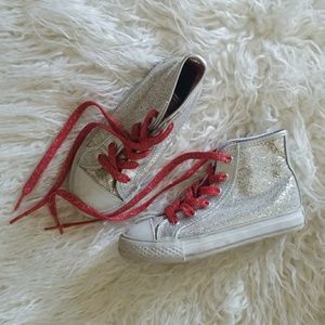Silver, glitter high top sneakers